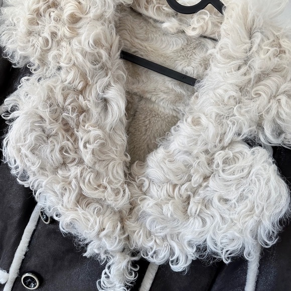 Amazing Dark Brown Fur Leather Short Coat Jacket Winter Spring Fall Vintage - Picture 5 of 7